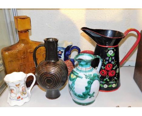 A bargeware pitcher, a 1970's retro bottle vase &amp; other items
