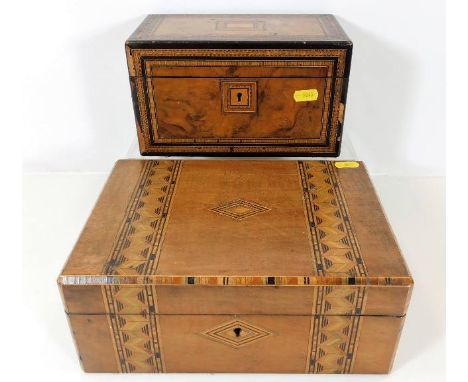 An inlaid marquetry box twinned with a similar tea caddy 