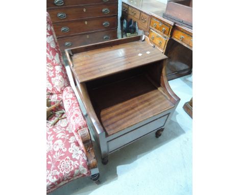 A 19th century mahogany commode having ledge top and box base on turned legs, width approx. 58cm