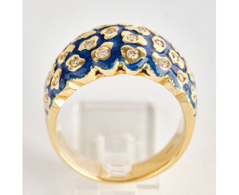 Ring, 18kt Gelbgold, 32 Brillanten zus. ca. 0.45 ct., blaue Emaille, Manuel Vaccari Italien, 13.0 g, RM 54