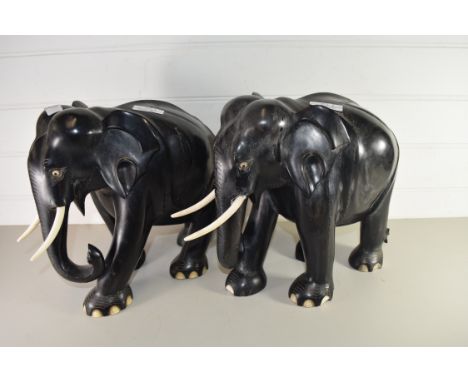PAIR OF HARDWOOD MODEL ELEPHANTS