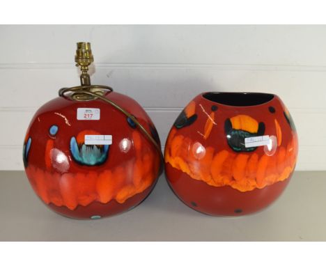 MODERN POOLE POTTERY RED GLAZED VASE AND SIMILAR TABLE LAMP