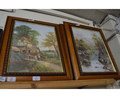 THREE OLEOGRAPH PRINTS, A QUIET SPOT ON THE RIVER AND COUNTRY LIFE, SET IN HARDWOOD FRAMES