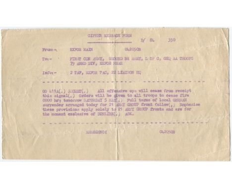 WORLD WAR II: A rare World War II document issued under the orders of Field Marshal Montgomery, being the first Allied Cease 
