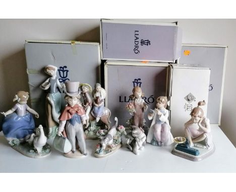 A Lladro figure 'Hurry Now', 5503, 18 cm; 'How You've Grown, 05474 (damaged); 1052 'Girl with Duck' 24 cm H;  'A Great Advent