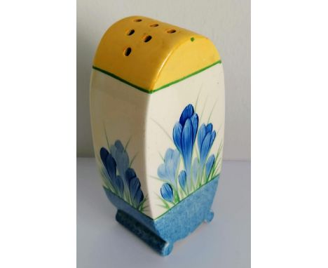 A Clarice Cliff Bizarre 'Crocus' Bonjour-shape sugar shaker, 12.5cm, without visible damage or repair 