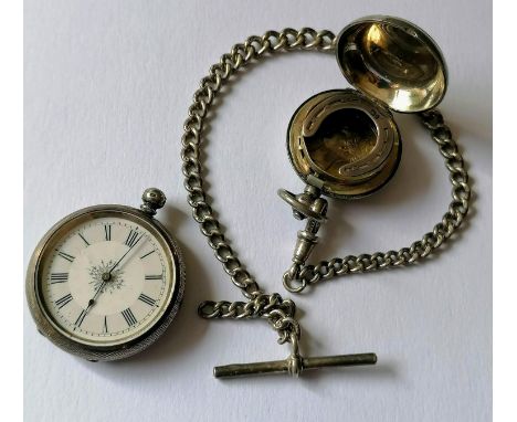 An Edwardian French 935 silver-cased key-wind fob watch with engine turned design with Roman numerals, hallmarked, stamped to