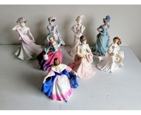 An assortment of figurines to include Royal Worcester Eternity, Masquerade; Royal Doulton Sara HN 4720, Autumn Breeze HN 4716