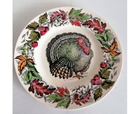 A set of six Royal Staffordshire Clarice Cliff turkey dinner plates, each 27.5 cm, without visible damage or repair 