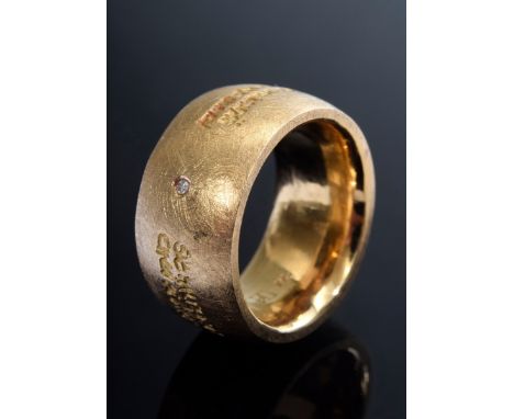 Aussergewöhnlicher GG 750 Ring mit Achtkantdiamant (ca. 0.025ct/SI/TCR), Handarbeit, 34,1g, B. 1,2cm, Gr. 58, Gedichtgravur: 