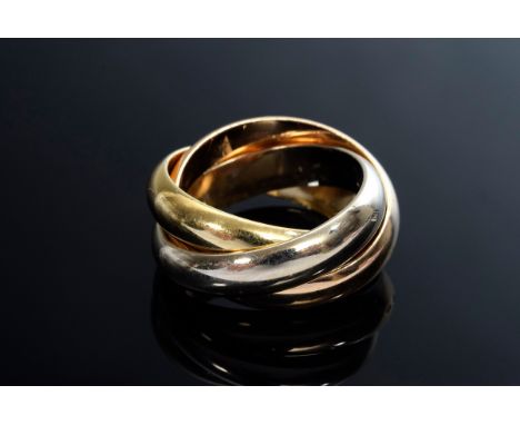 Cartier Ring Gold tricolor 750, aus der Serie Trinity, aussen sign. "les must de Cartier", 47, 6,5g, Breite je Reif 3,5mm, Gr