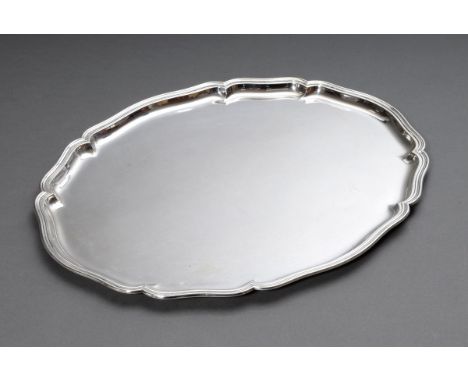 Großes ovales "Chippendale" Tablett mit geschweiftem Rand, Wilkens &amp;amp; Söhne/Bremen, Silber 830, 1987g, 53,5x43,5cm, le