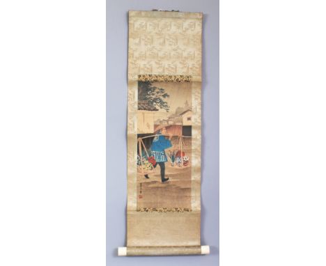 AN EARLY/MID 20TH CENTURY SIGNED JAPANESE HANGING SCROLL PRINT BY NISHIMURA HODO, with bone end pieces, originally sold by Ta