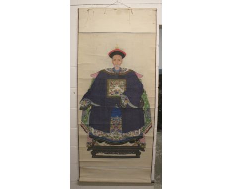 A GOOD QUALITY 19TH CENTURY CHINESE HANGING SCROLL ANCESTOR PAINTING OF A MANDARIN, bearing an artist's seal mark, the mandar