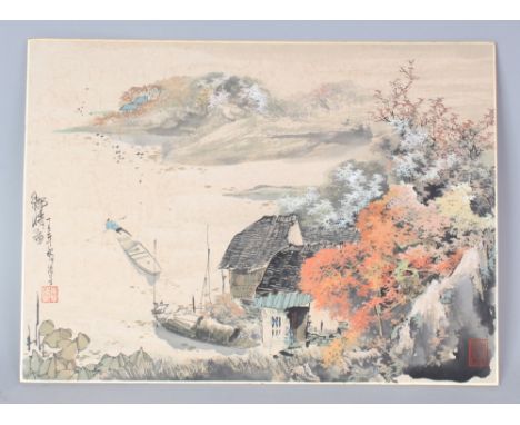 A CHINESE MIXED MEDIA PAINTING ON BOARD BY LI BIN XING (b. 1957), together with a specially fitted hanging display scroll, th