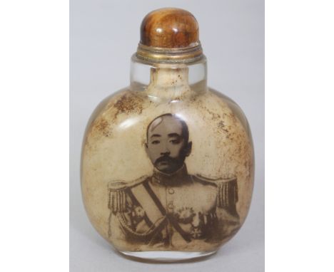 A SIGNED CHINESE INTERIOR DECORATED GLASS SNUFF BOTTLE & STOPPER, one side with calligraphy and an artist's seal, the reverse