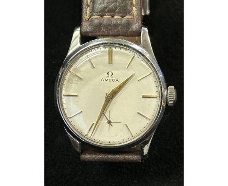 Omega wristwatch with sub second dial at 6 o clock, gold batons &amp; hands. Date code for 1950, nice clean face &amp; moveme
