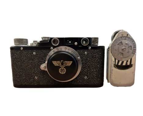 Leitz Elmar camera, etched eagle &amp; swastika to lens cover. Kiregsmarine &amp; swastika etched to top no 10561 together wi