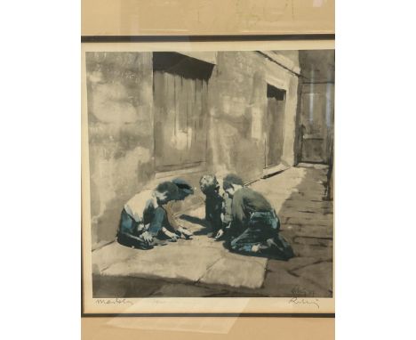 Harold Riley limited edition signed print titled 'Marbles' 379/500 framed &amp; mounted 