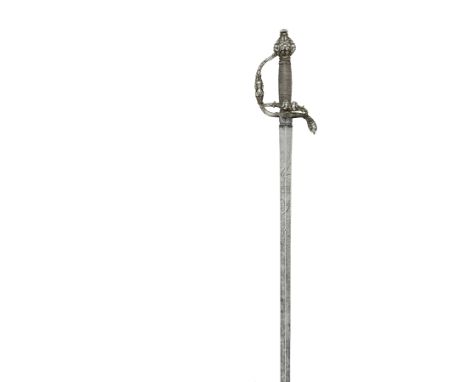 A Rapier With Chiselled Steel HiltMid-17th Century, Probably EnglishWith tapering double-edged blade of flattened diamond sec