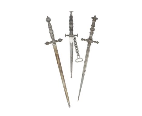 Three All-Steel Stiletto Daggers In Italian Mid-17th Style 19th CenturyThe first with tapering blade of flattened diamond sec