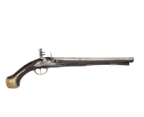 A 22-Bore Flintlock Brass-Mounted Holster Or Liveryman's PistolBy Clarkson Of London, Circa 1730With long two-stage barrel (s