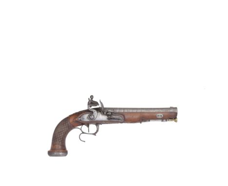 A Pair Of Liège 15-Bore Flintlock Rifled Officer's Pistols  Early 19th CenturyWith twist swamped octagonal sighted polygroove