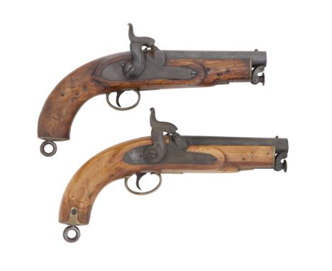 A 28-Bore Percussion Coastguard PistolDated 1849With blackened sighted barrel and tang, the latter with back-sight, dated bor