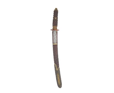 An Unusual WakizashiSigned Rakuyo Ichijo No Ju Fujiwara Kunihiro And Dated 1601The hira-zukuri blade with four mekugi-ana (tw