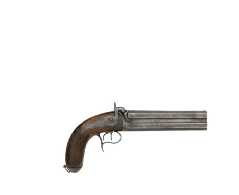 A French 15-Bore Percussion Over-And-Under PistolSigned Fni. P. Baucheron A Paris, Mid-19th CenturyWith twist octagonal sight