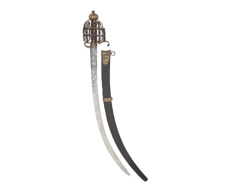 A Very Rare English Officer's Basket-Hilted Sword With Indian Gold Koftgari DecorationMid-Late 18th CenturyWith earlier India