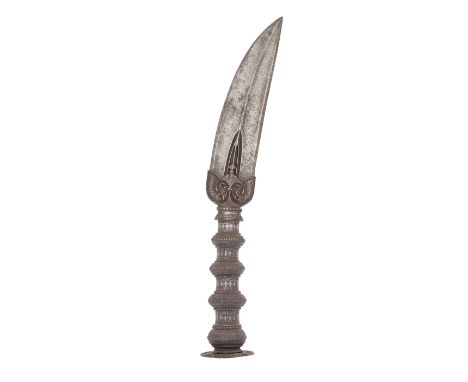 A Rare South Indian Spearhead Late 16th/Early 17th CenturyOf steel, with broad curved double-edged blade of hollow diamond se