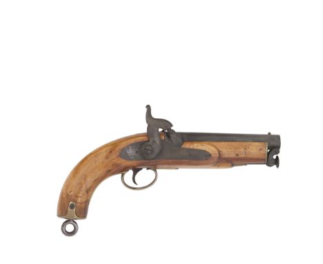 A 28-Bore Percussion Coastguard PistolDated 1855With plain sighted barrel and tang, dated border engraved flat lock with 'Tow