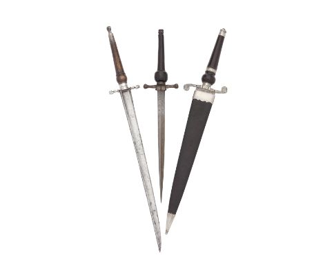An English Silver-Mounted Plug Bayonet Third Quarter Of The 17th CenturyWith bright tapering double-edged blade, figured hard