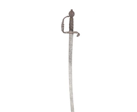 A Rare English Hunting SwordDated 1679 to 1694With curved blade double-edged at the point and etched over its entire length a