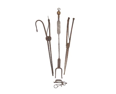 A Spanish Pipe Smoker's Implement, A Branding Iron, Two Hot Coal Or Ember Tongs, And A Toasting Fork 17th Century And LaterTh