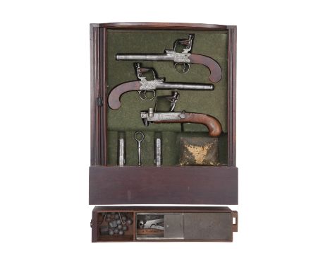 An Unusually Cased Pair Of 50-Bore Flintlock Box-Lock Pistols And Tinder-Lighter The First By Ketland &amp; Co., Late 18th/Ea