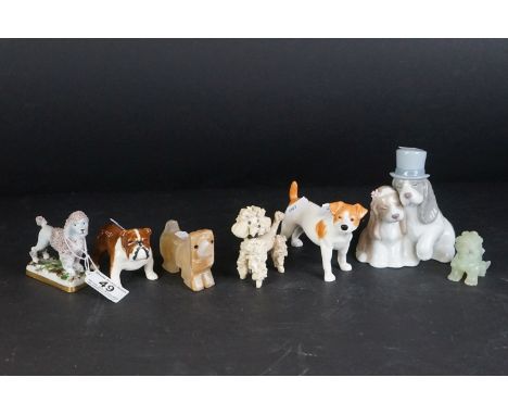 Collection of Seven Dogs including Beswick Bulldog ' Bosun ' 1731, John Beswick Terrier, Nao Bride and Groom Dogs, Staffordsh