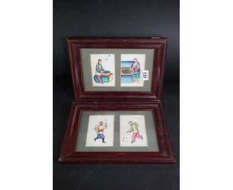 19th century, two pairs of fine Chinese portrait watercolours, to include tea producing &amp; magicians 