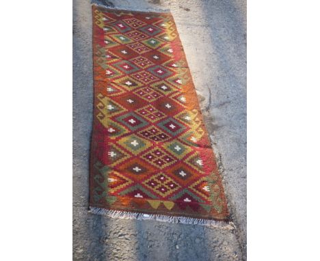 Hand Knotted Woolen Maimana Kilim Runner, 186cms x 60cms 