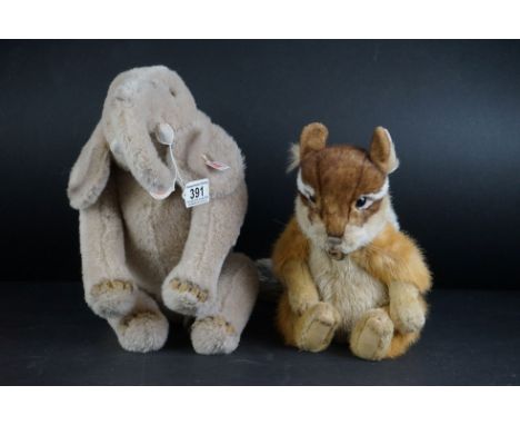 A Steiff elephant together with a Charlie Bears chipmunk. 