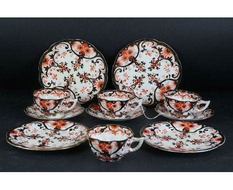 Wileman &amp; Co Foley Imari Pattern Four Tea Cups, Three Saucers and Two Tea Plates 