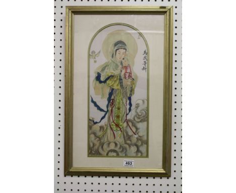 Oriental School, a gilt framed portrait depiction of Madonna with infant 