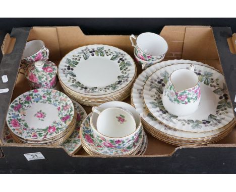 Royal Worcester ' Lavinia ' 7 Dinner Plates and 9 Side Plates together with Part Crown Staffordshire Tea Set decorated with f