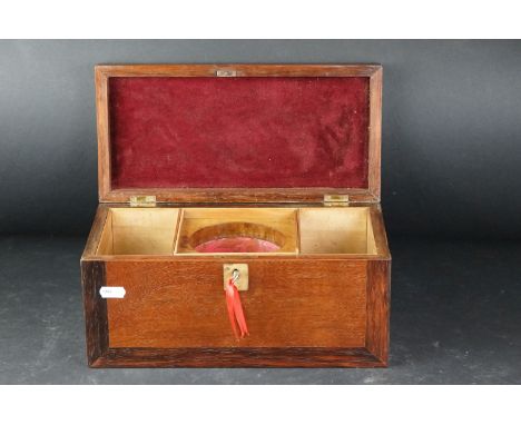 Early 19th century Teak Tea Caddy, the hinged lid opening to two sections and a mixing well compartment, with key, 31cms long