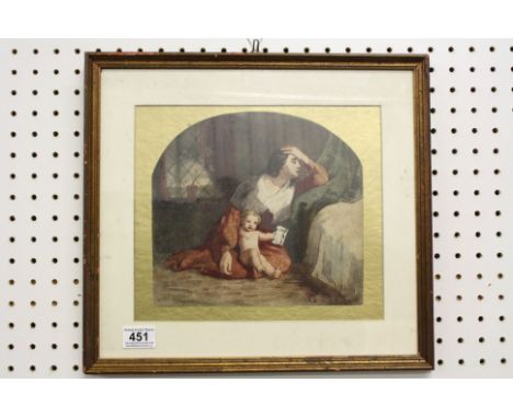 William Dobson attributed, a 19th century watercolour portrait of a mother with infant 