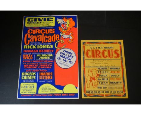 Two original vintage Circus advertising posters, circa 1960s, to include C J &amp; M F Weights Circus, location Petersfield, 