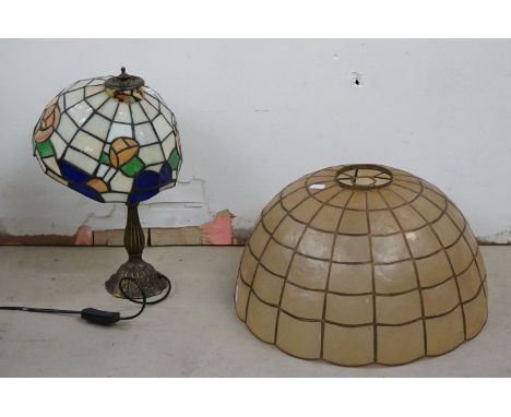 A Tiffany style lamp together with a lampshade. 