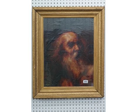 Gilt framed oil painting, portrait of a bearded elder, signed 