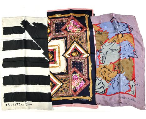 A collection of silk scarves and handkerchiefs, makers include: Christian Dior (mid-1960s), Pierre Balmain (mid-1970s), Charl